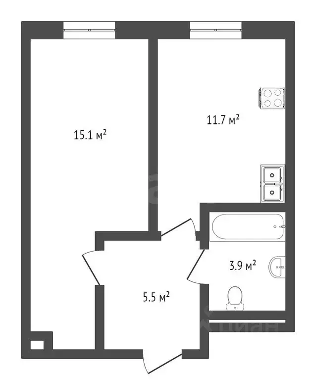 1-к кв. Тюменская область, Тюмень Полевая ул., 117к2 (37.0 м) - Фото 0