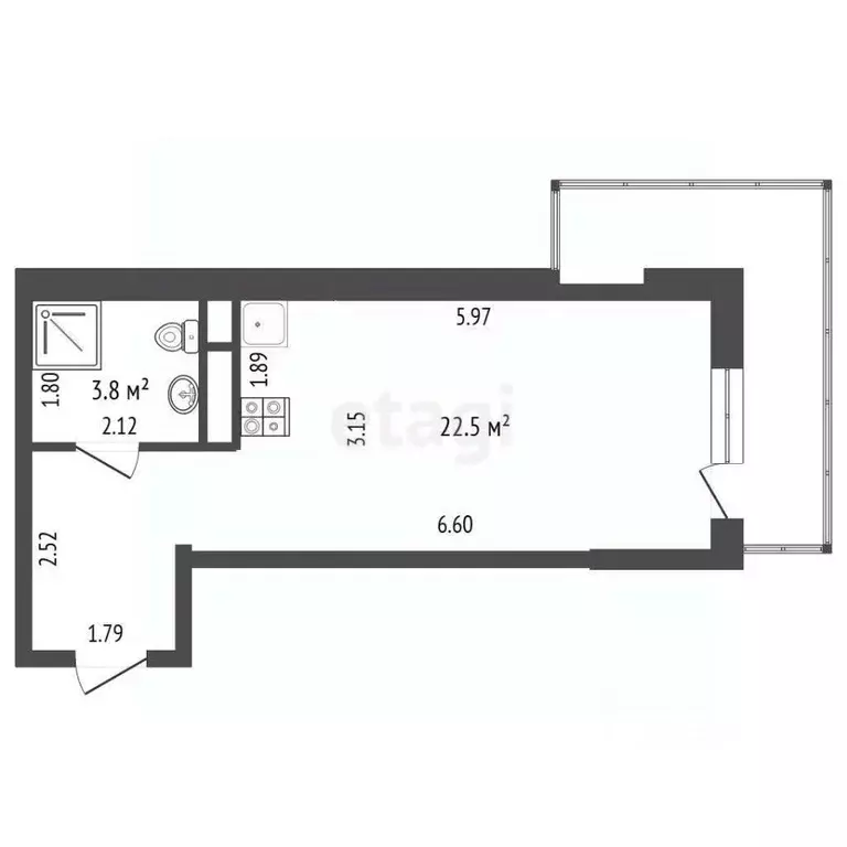 Студия Ростовская область, Ростов-на-Дону ул. Шеболдаева, 95с2 (30.8 ... - Фото 2