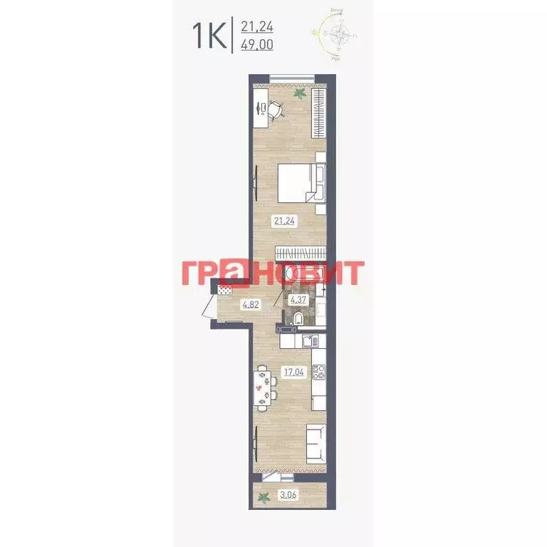 1-комнатная квартира: Новосибирск, улица Забалуева, 96 (49 м) - Фото 0
