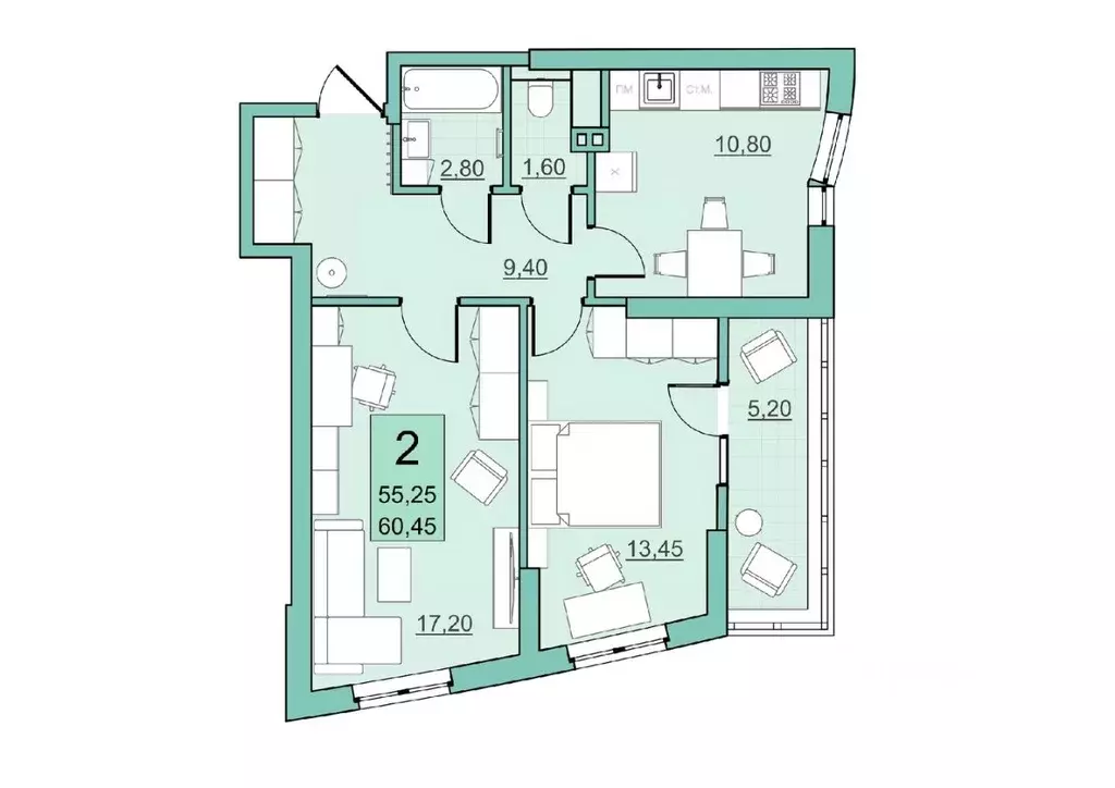 2-к кв. Саратовская область, Балаково Комсомольская ул., 65 (55.25 м) - Фото 0
