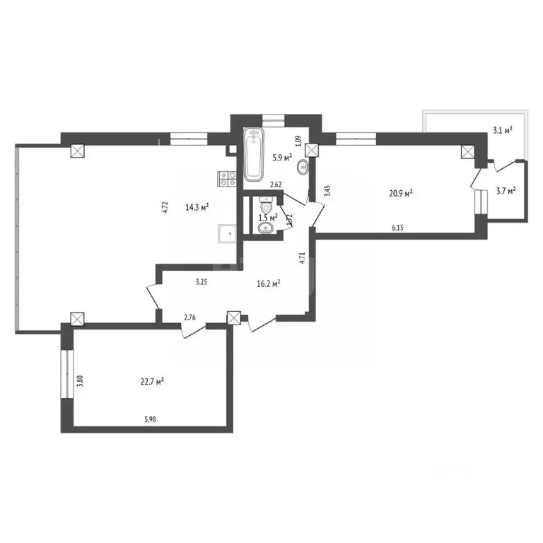 3-к кв. Тюменская область, Тюмень Комсомольская ул., 75 (102.8 м) - Фото 2