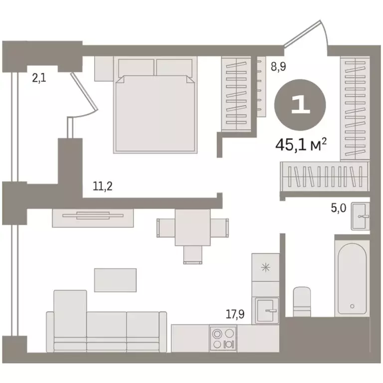 1-комнатная квартира: Новосибирск, жилой комплекс Мылзавод (45.07 м) - Фото 1