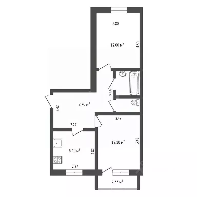 2-к кв. Ямало-Ненецкий АО, Новый Уренгой Сибирская ул., 31А (52.5 м) - Фото 2