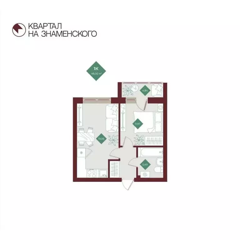 1-комнатная квартира: Тобольск, микрорайон 3Б, 6Бк2 (46 м) - Фото 1