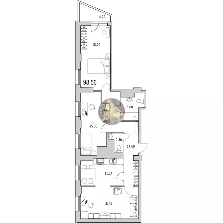 2-к кв. Санкт-Петербург ул. Кустодиева, 5к1 (98.56 м) - Фото 2