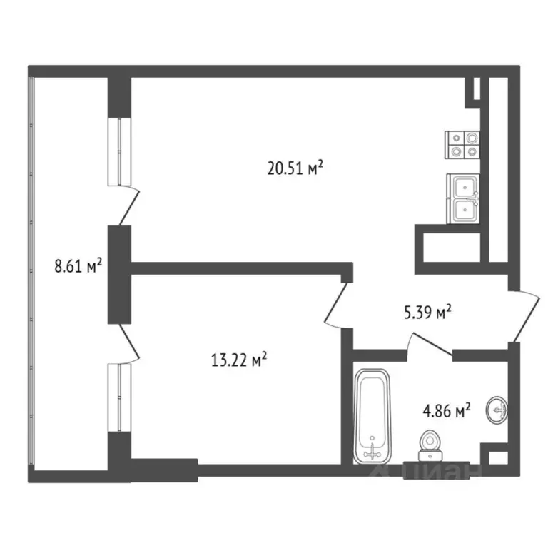 1-к кв. Тюменская область, Тюмень ул. Евгения Войнова, 7 (52.2 м) - Фото 2