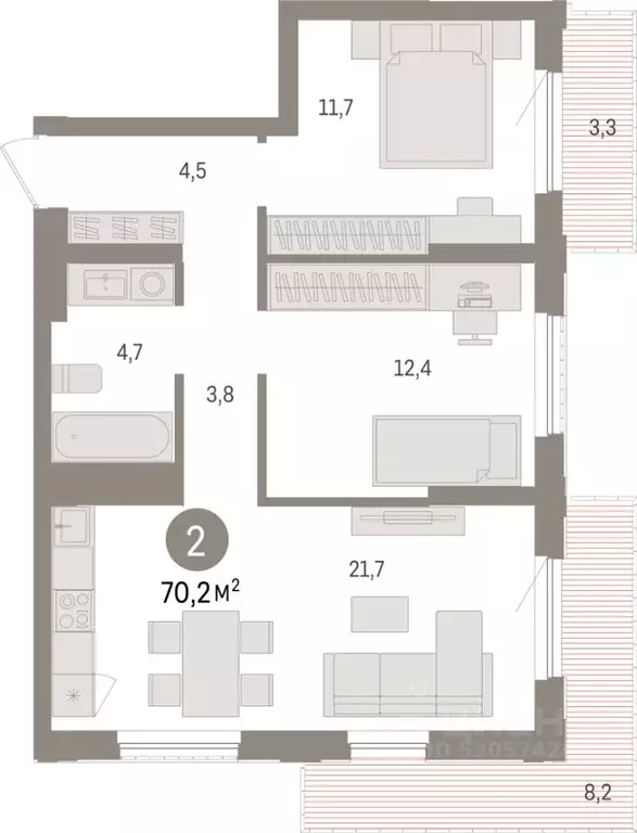 2-к кв. Липецкая область, Липецк пл. Петра Великого, 1 (70.2 м) - Фото 1