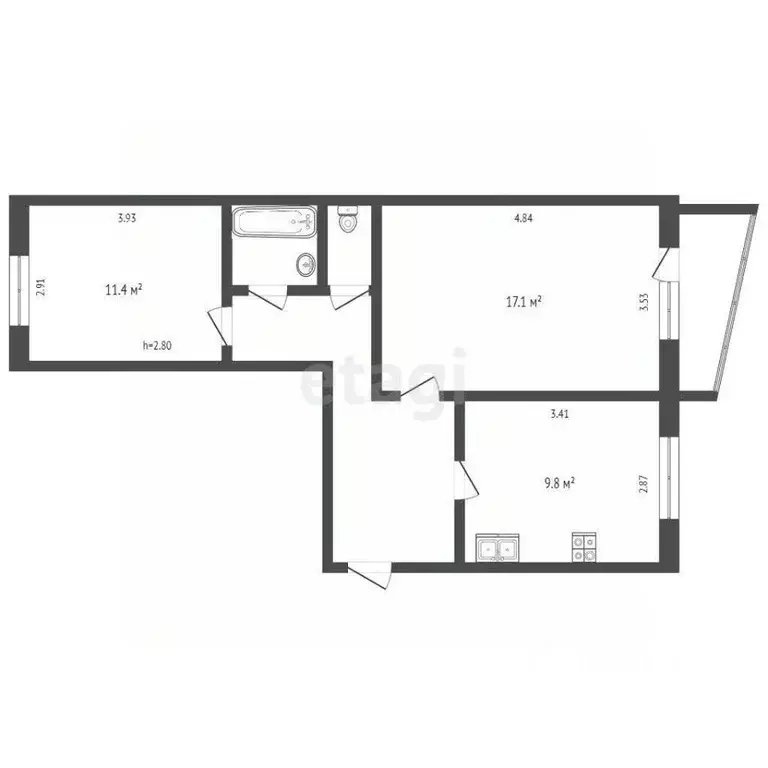 2-к кв. Ямало-Ненецкий АО, Ноябрьск ул. 8 Марта, 10 (45.0 м) - Фото 2