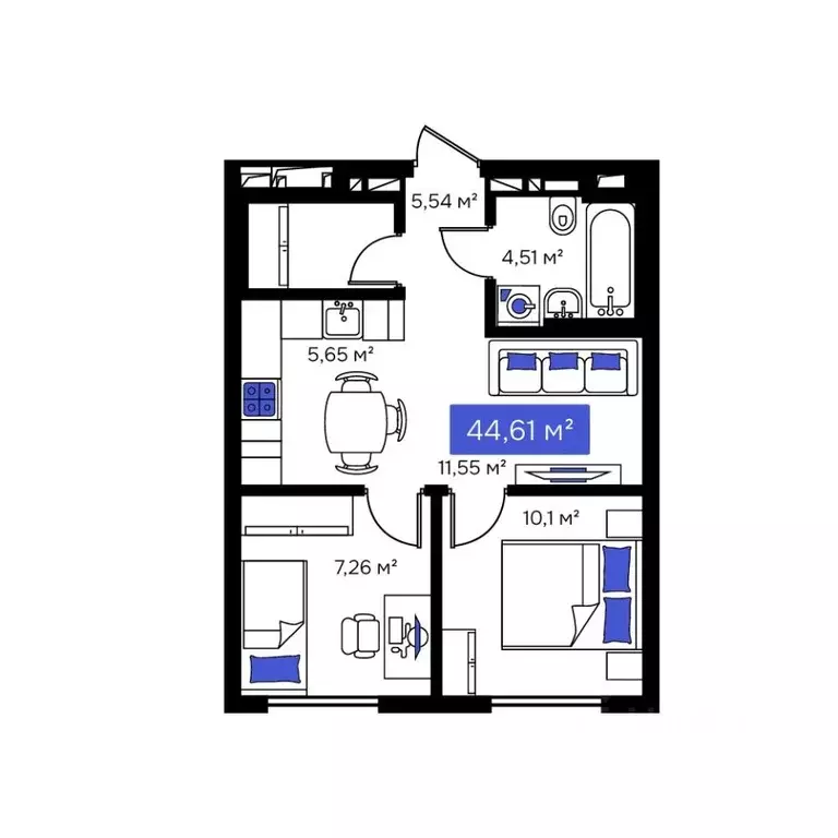 2-к кв. Приморский край, Владивосток Визионер жилой комплекс (44.61 м) - Фото 1