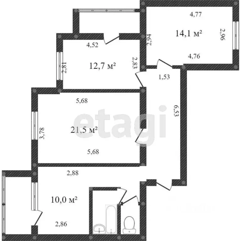 3-к кв. Белгородская область, Белгород ул. Шаландина, 10 (70.0 м) - Фото 2
