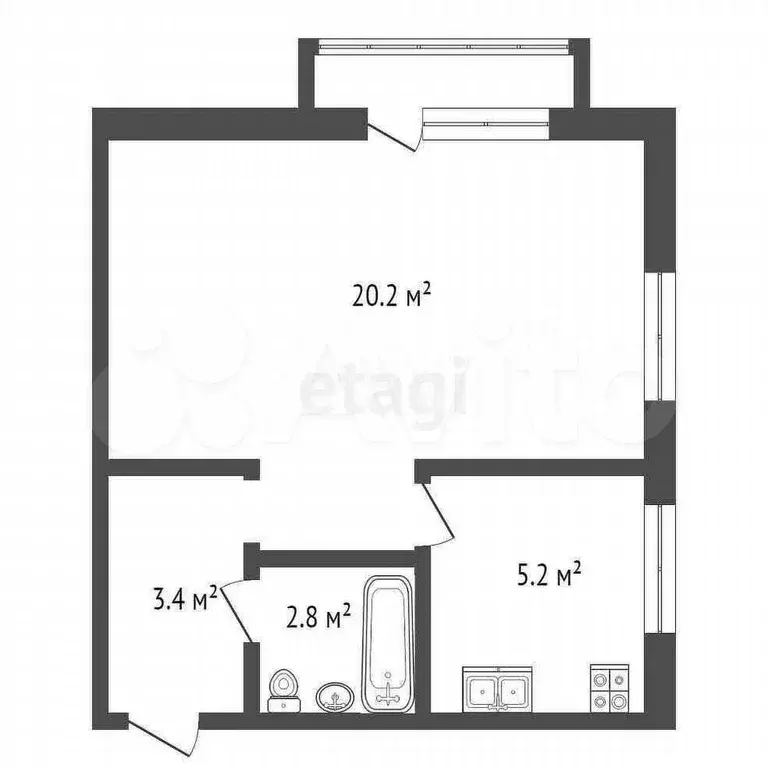 1-к. квартира, 30,7 м, 2/5 эт. - Фото 0