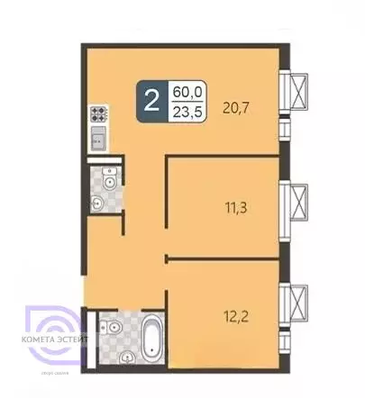 3-комнатная квартира: Москва, улица Вертолётчиков, 21к3 (60 м) - Фото 0