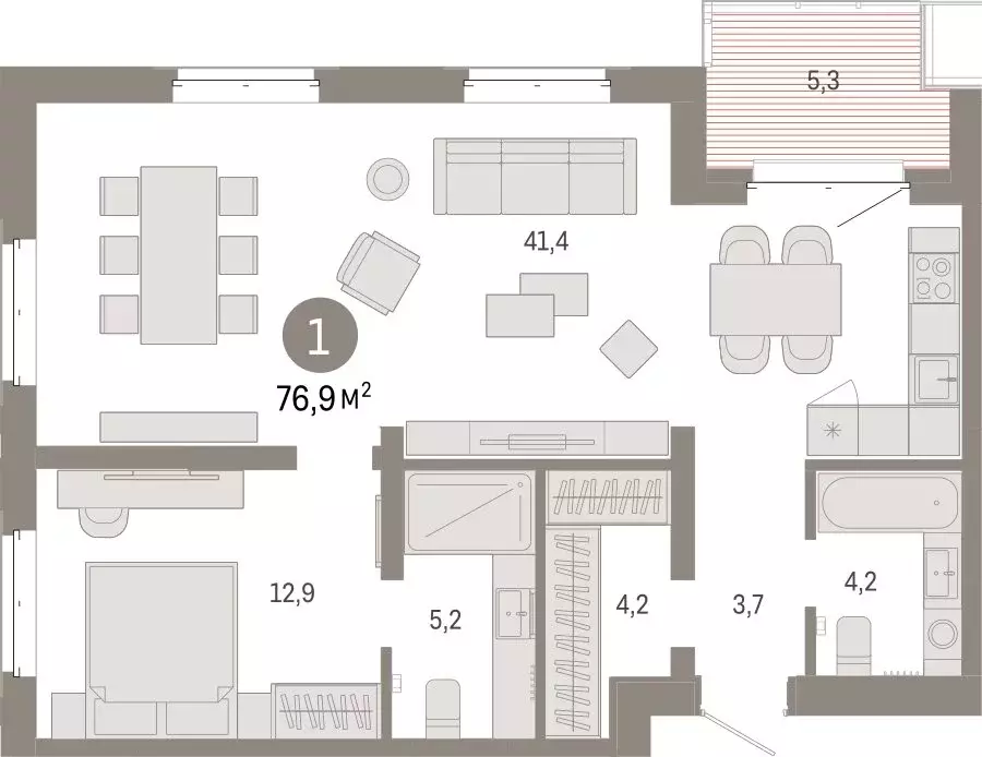 1-комнатная квартира: Тюмень, жилой комплекс На Минской (76.88 м) - Фото 1