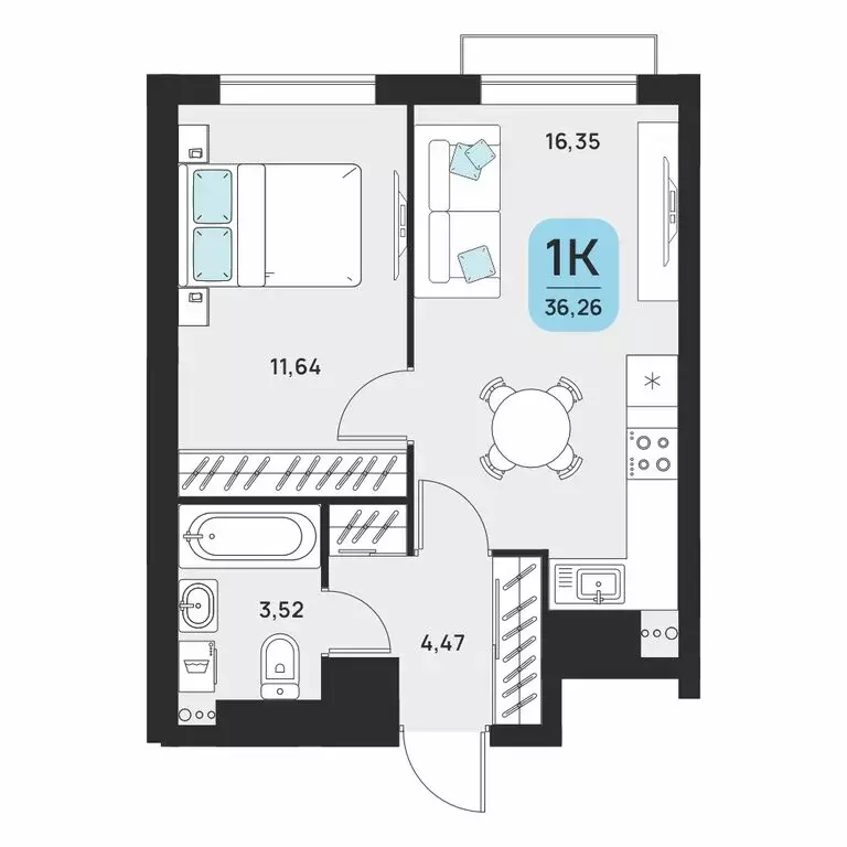 1-комнатная квартира: Астрахань, Советский район (37.08 м) - Фото 1