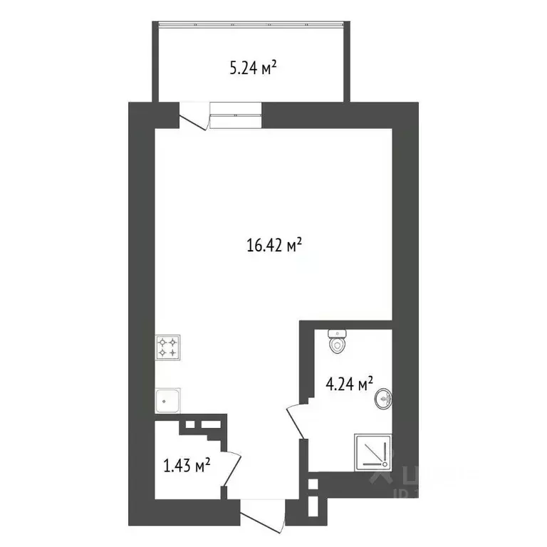 Студия Красноярский край, Красноярск Аэровокзальная ул., 19Е (30.4 м) - Фото 1