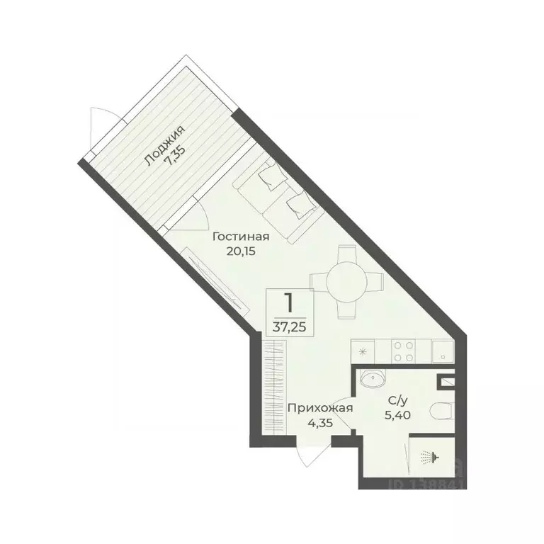 Студия Крым, Саки Апартаментов Тамерун комплекс,  (37.25 м) - Фото 1