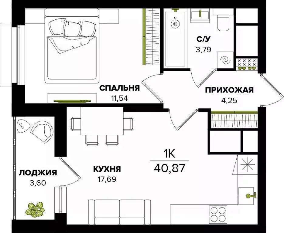 1-к кв. Тульская область, Тула  (40.87 м) - Фото 0