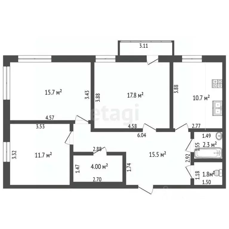 3-к кв. Калининградская область, Калининград Майский пер., 1 (80.0 м) - Фото 1