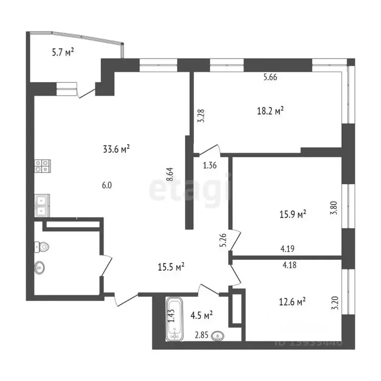 3-к кв. Тюменская область, Тюмень ул. Мельникайте, 30к1 (106.9 м) - Фото 1