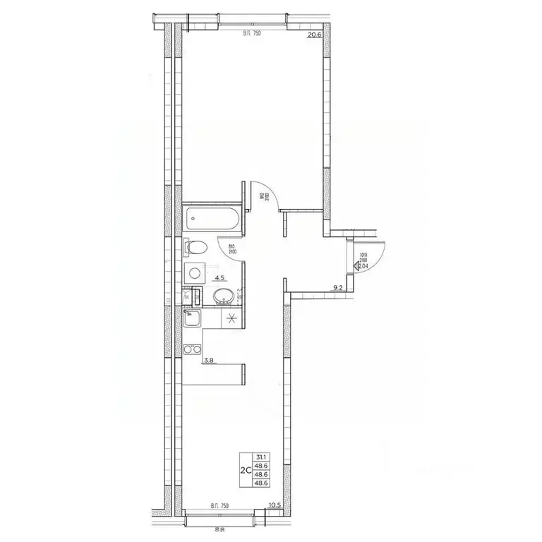2-к кв. Приморский край, Владивосток ул. Расула Гамзатова, 7к3 (48.6 ... - Фото 2