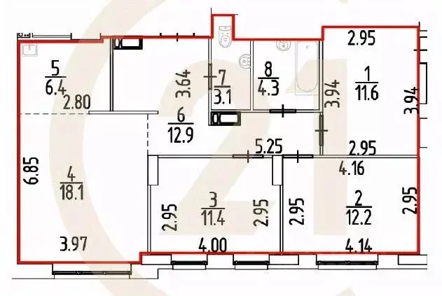 4-к кв. Пермский край, Пермь ул. Космонавта Леонова, 45 (80.0 м) - Фото 2