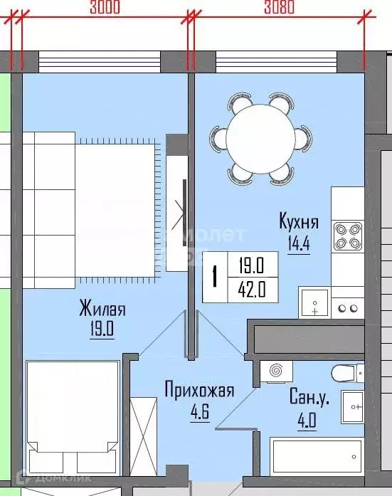 Продаётся 1-к квартира, 42 м - Фото 0