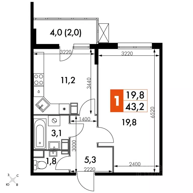 1-к кв. Калужская область, Обнинск просп. Ленина, 211 (43.0 м) - Фото 0