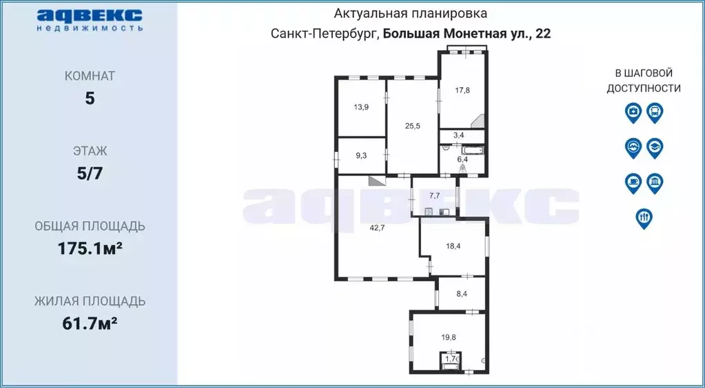 5-к кв. Санкт-Петербург Большая Монетная ул., 22 (175.1 м) - Фото 1