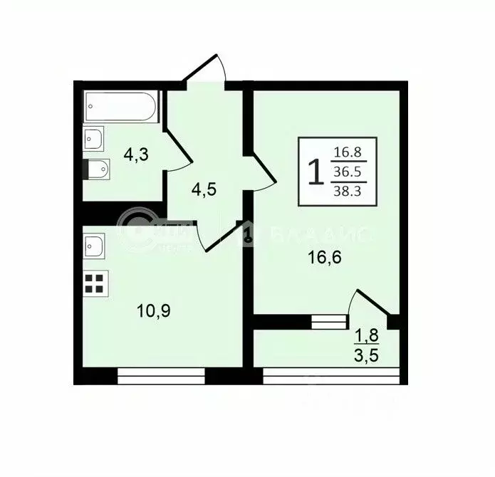 1-к кв. Воронежская область, Воронеж ул. Шишкова, 140Б/6 (38.4 м) - Фото 0