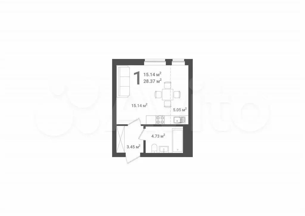 Квартира-студия, 28,5 м, 11/25 эт. - Фото 1