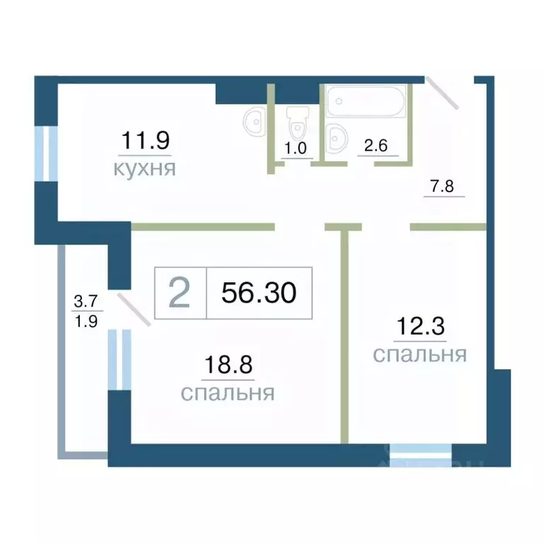 2-к кв. Красноярский край, Красноярск ул. Дубровинского (56.3 м) - Фото 0