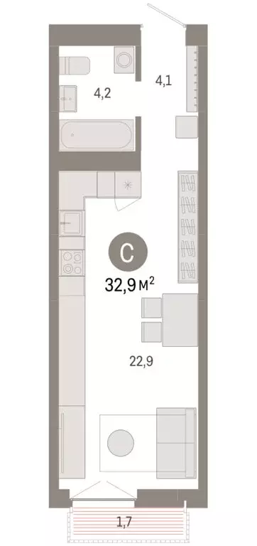 Квартира-студия: Новосибирск, Большевистская улица, 66 (32.87 м) - Фото 2