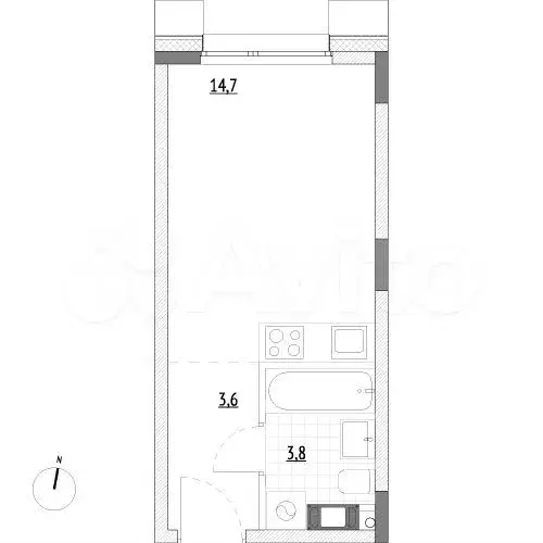 Апартаменты-студия, 22,1м, 7/7эт. - Фото 1