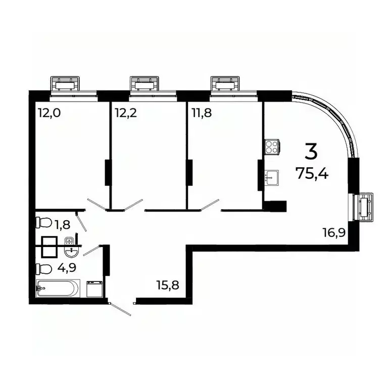 3-к кв. Нижегородская область, Нижний Новгород ул. Коперника, 15 (75.9 ... - Фото 1