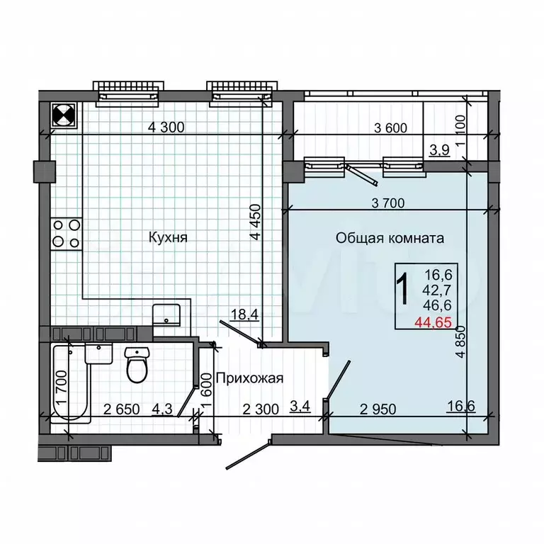 1-к. квартира, 45 м, 5/5 эт. - Фото 1