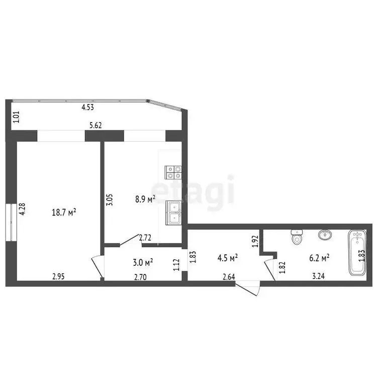 1-комнатная квартира: село Мысхако, Шоссейная улица, 27 (41.3 м) - Фото 1
