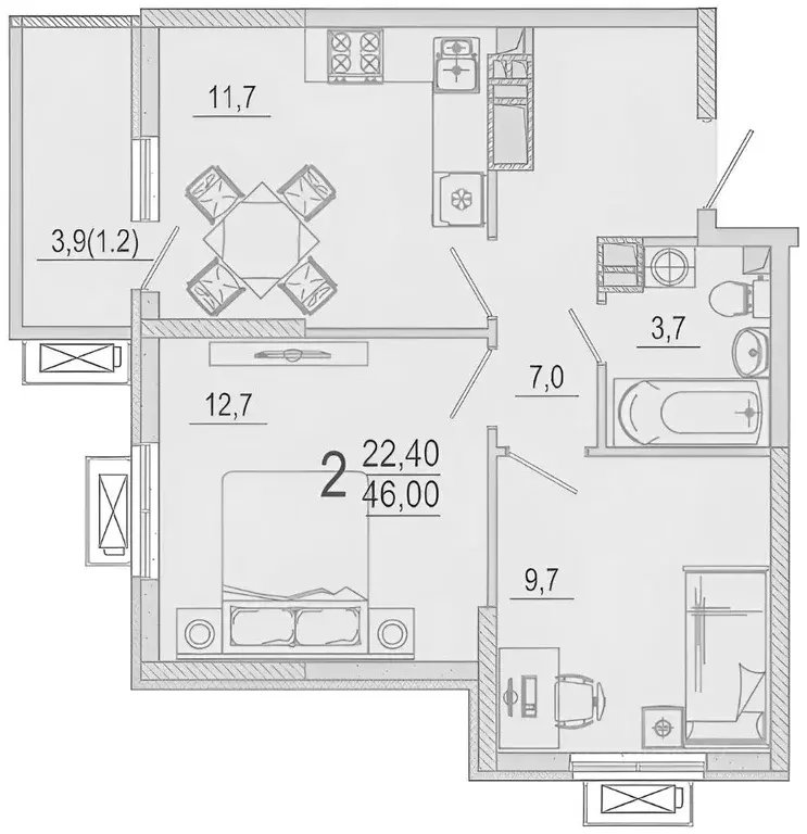 2-к кв. Краснодарский край, Краснодар ул. Даниила Смоляна, 65к1 (45.0 ... - Фото 2