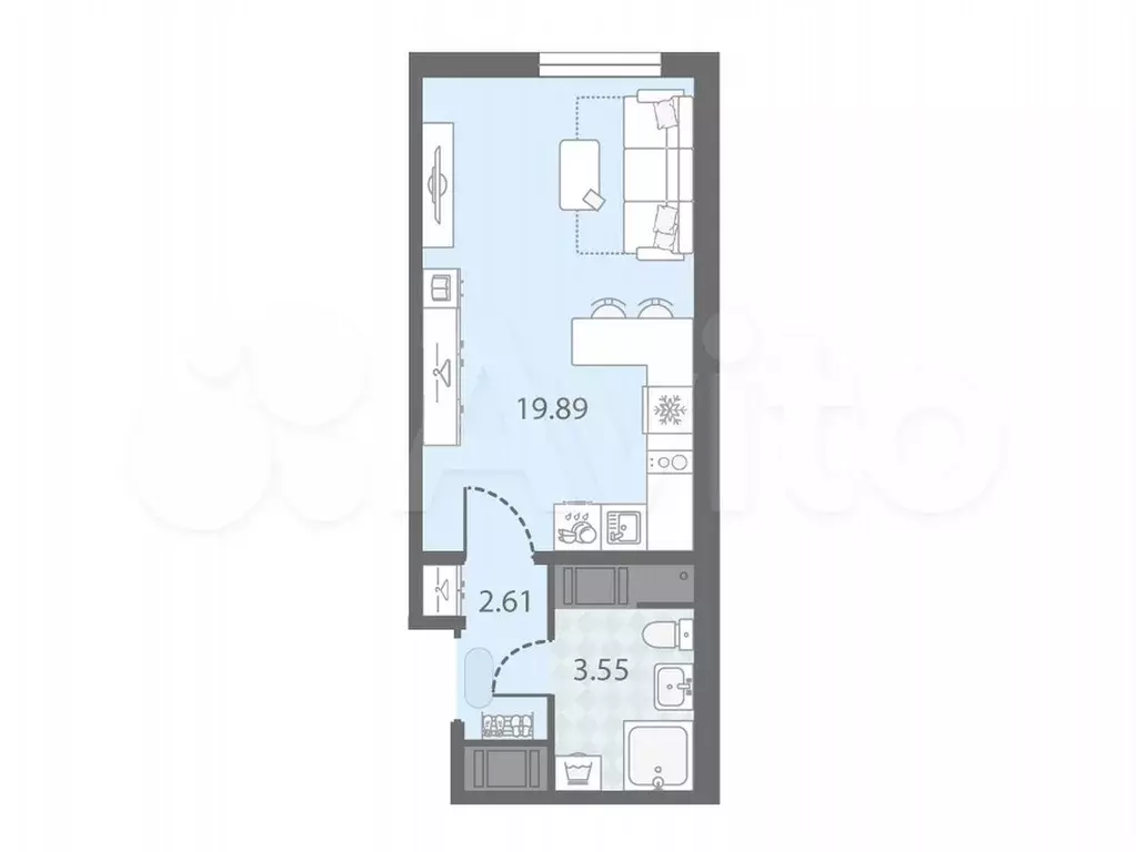 Квартира-студия, 26,1 м, 20/23 эт. - Фото 0