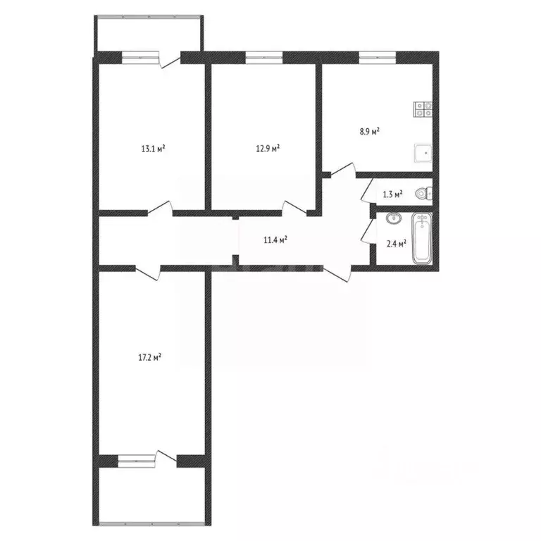 3-к кв. Нижегородская область, Нижний Новгород Витебская ул., 9 (69.0 ... - Фото 2