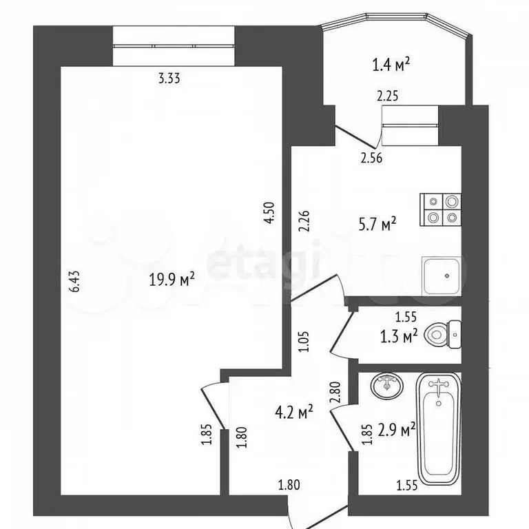 1-к. квартира, 35,4 м, 2/5 эт. - Фото 0