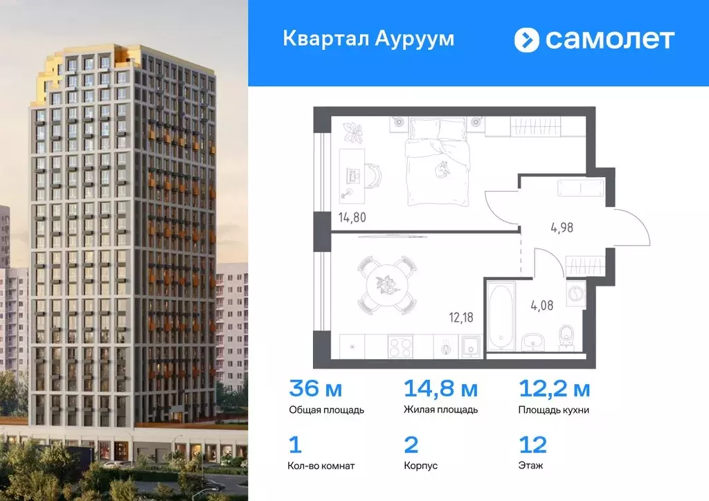 1-к кв. Свердловская область, Екатеринбург Квартал Ауруум жилой ... - Фото 0