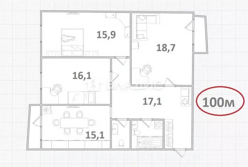3-к кв. Калужская область, Калуга Тульская ул., 101 (100.0 м) - Фото 2