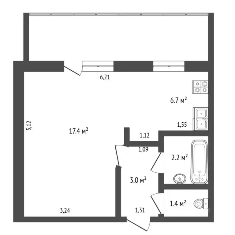 Студия Тюменская область, Тюмень ул. Червишевский Тракт, 84 (30.7 м) - Фото 2