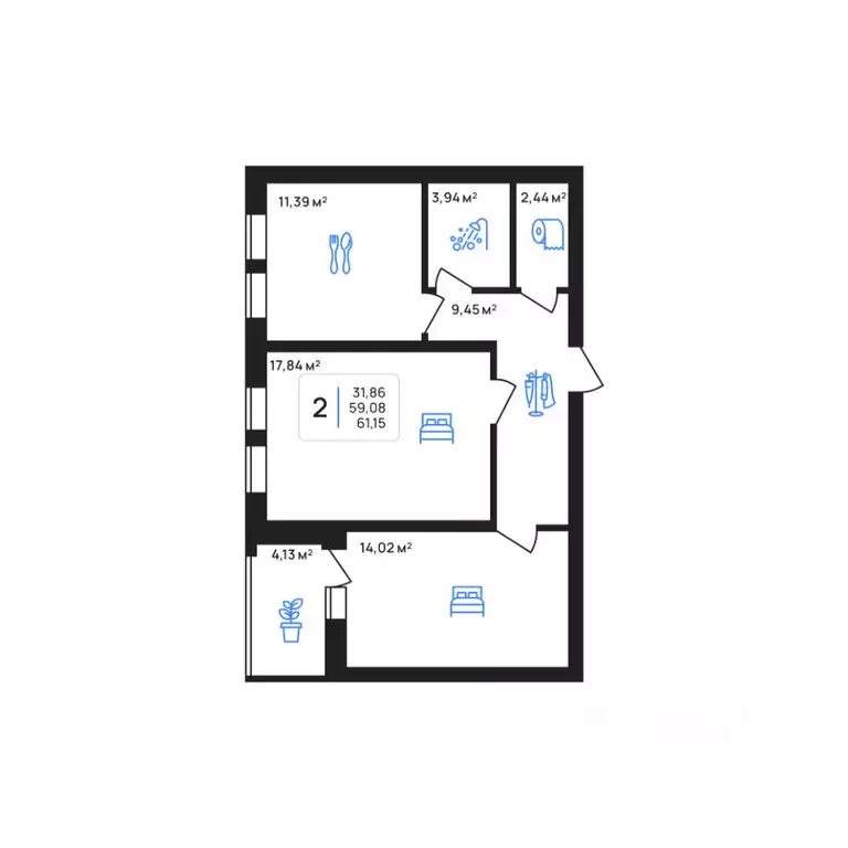 2-к кв. Липецкая область, Липецк Авторский жилрайон,  (61.15 м) - Фото 1