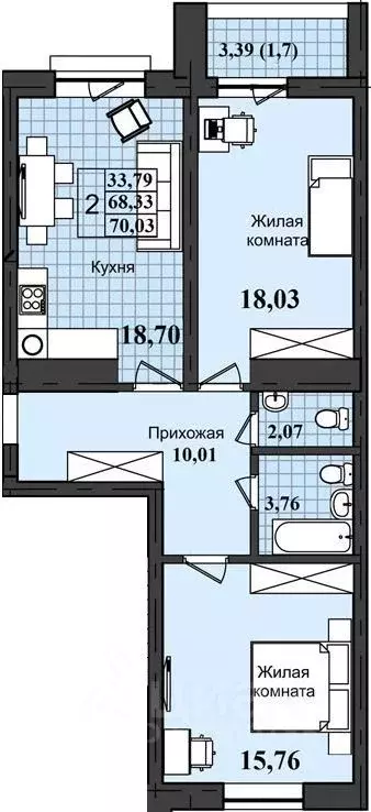 2-к кв. Оренбургская область, Оренбург ул. Ильи Глазунова, 8 (70.03 м) - Фото 0