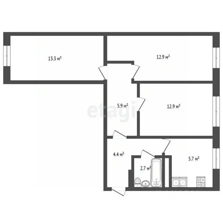 3-к кв. Московская область, Луховицы ул. Мира, 19 (57.8 м) - Фото 1