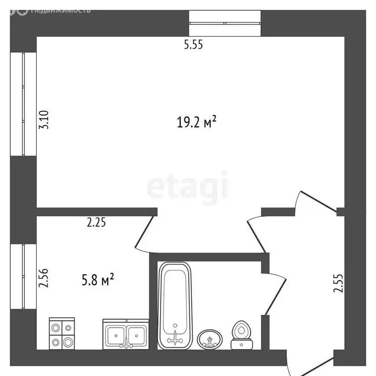 1-комнатная квартира: Тюмень, улица 50 лет Октября, 51 (30.9 м) - Фото 1