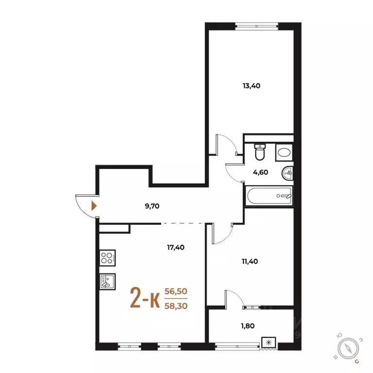 2-к кв. Москва № 82 кв-л, Новое Летово жилой комплекс (58.3 м) - Фото 0