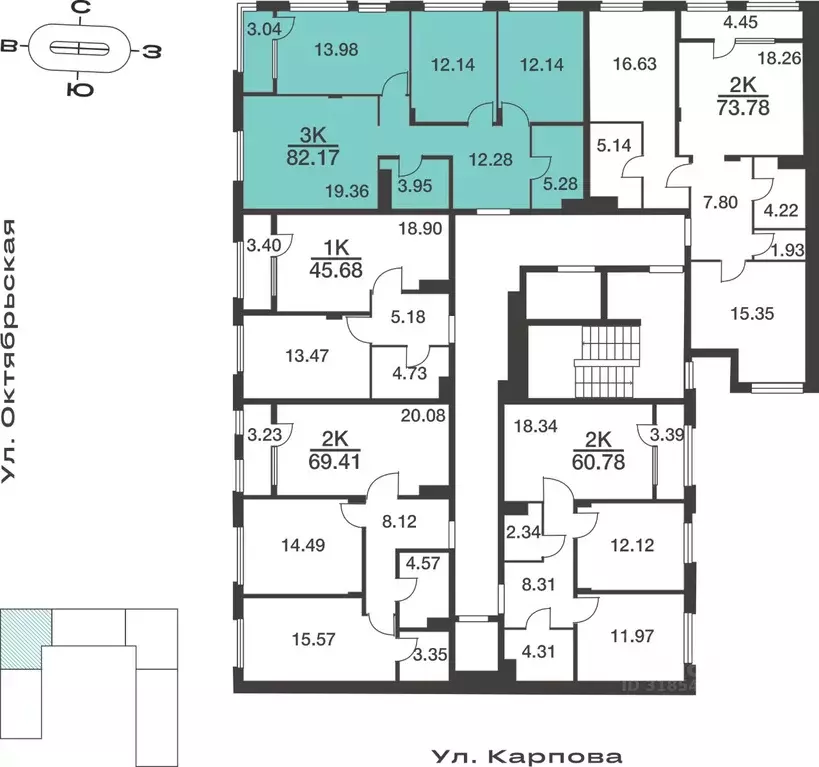 3-к кв. Тульская область, Тула ул. Карпова, 103А (82.17 м) - Фото 1