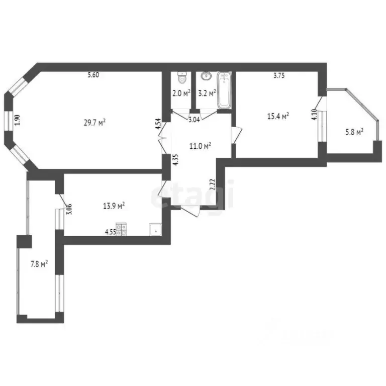 2-к кв. Тюменская область, Тюмень ул. Циолковского, 7к1 (82.0 м) - Фото 2